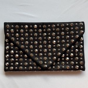 Black studded envelope clutch with chain strap